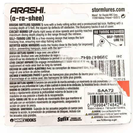 Storm Arashi Rattling Square 5 Vaappu, Black Chartreuse Shad, 18g, #11335