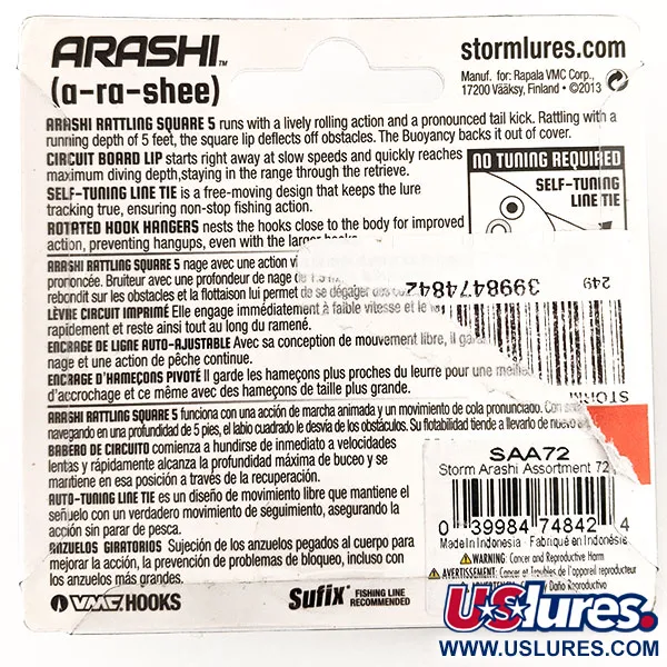 Storm Arashi Rattling Square 5 Vaappu, Black Chartreuse Shad, 18g, #11335