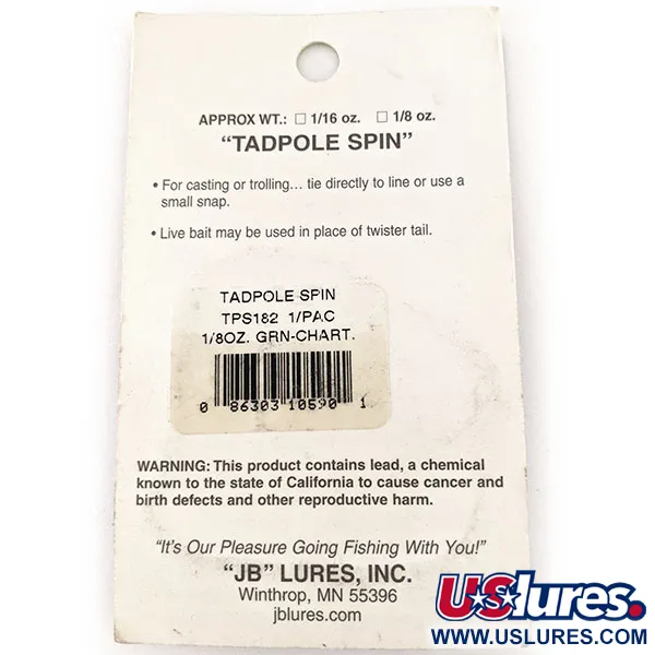 JB lures Tadpole spin UV Spinnerbait, Chartreuse, 4g, UV-valo, #11453