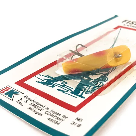 Kmart Kresge #318 Uistelu-uistin, Yellow / Red, 2.5g, Vintage, #11828