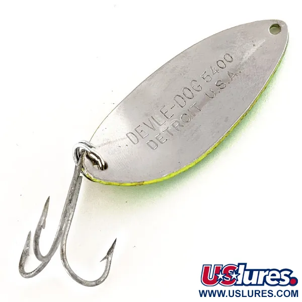 Dardevle Devle Dog 5400 UV Lusikka, Keltainen/Vihreä/Nikkeli, 14g, #12409