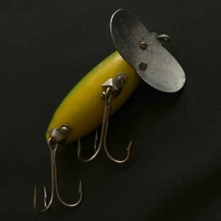 Fred Arbogast Jitterbug Early Bug Eye (1960s), 14g Vihreä tiikeri, pintauistin #23902