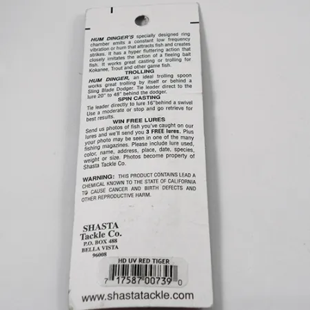Shasta Humdinger UV Lusikka, Red Tiger / Nickel / Punainen, 4g, #2050