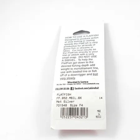 Yakima Bait FlatFish F4 Vaappu, Hopea, 4cm, Uistelu, #2288