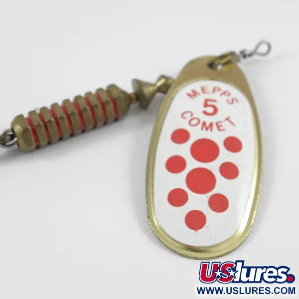 Mepps Comet 5 Dressed Lippa, Valkoinen/Punainen/Messinki, 13g, Vaihtokoukku #2567