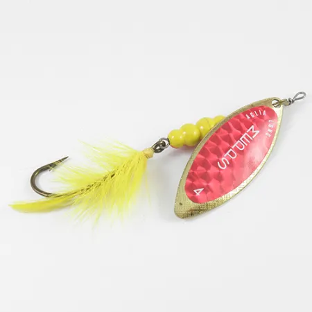Mepps Aglia Long 4 Lippa, Puna/Kelta/Messinki, 17g, Höyhenpyrstö, #2591