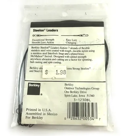 Berkley Steelon Leaders Perukkeet, Musta, 13.6kg, 30cm, #6198