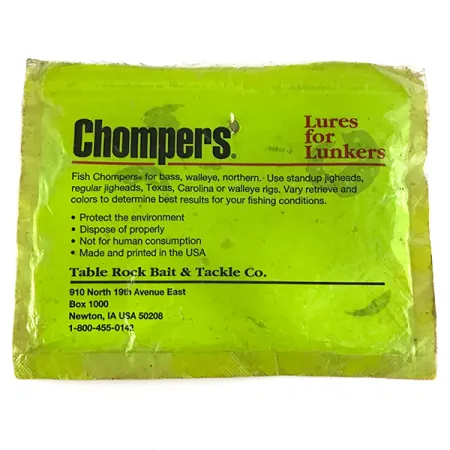 Chompers Single Tail Grub 8pcs Jigi, Chartreuse Pepper, #7088